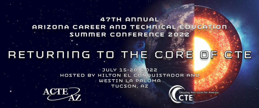 Website banner for 2022 ACTEAZ Summer Conference website, arizonactecon.com